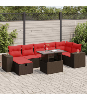 vidaXL 8 Piece Garden Sofa Set with Cushions Black Poly Rattan Acacia