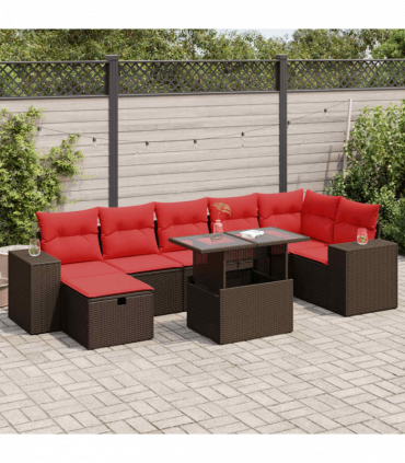 vidaXL 8 Piece Garden Sofa Set with Cushions Black Poly Rattan Acacia