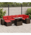 vidaXL 8 Piece Garden Sofa Set with Cushions Black Poly Rattan Acacia