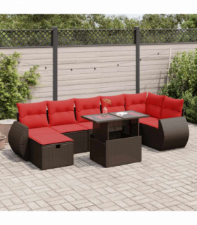 vidaXL 8 Piece Garden Sofa Set with Cushions Black Poly Rattan Acacia