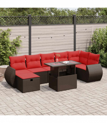 vidaXL 8 Piece Garden Sofa Set with Cushions Black Poly Rattan Acacia