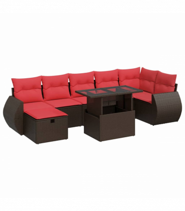 vidaXL 8 Piece Garden Sofa Set with Cushions Black Poly Rattan Acacia