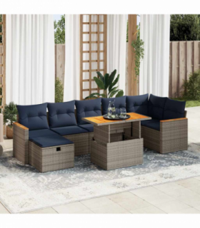 vidaXL 8 Piece Garden Sofa Set with Cushions Brown Poly Rattan Acacia