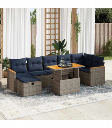 vidaXL 8 Piece Garden Sofa Set with Cushions Brown Poly Rattan Acacia