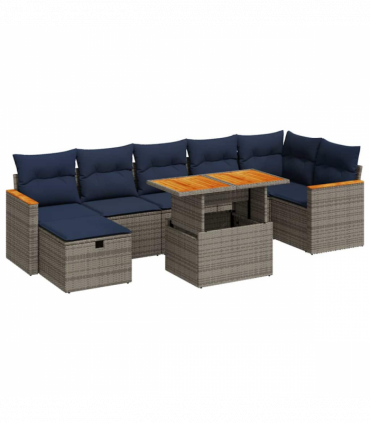 vidaXL 8 Piece Garden Sofa Set with Cushions Brown Poly Rattan Acacia