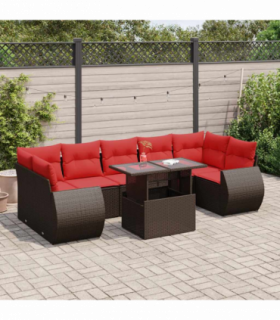 vidaXL 8 Piece Garden Sofa Set with Cushions Brown Poly Rattan Acacia