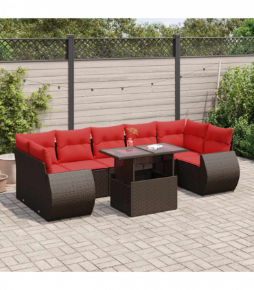vidaXL 8 Piece Garden Sofa Set with Cushions Brown Poly Rattan Acacia