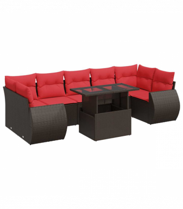 vidaXL 8 Piece Garden Sofa Set with Cushions Brown Poly Rattan Acacia