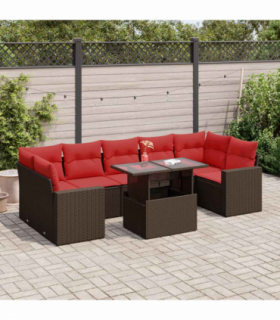 vidaXL 8 Piece Garden Sofa Set with Cushions Brown Poly Rattan Acacia