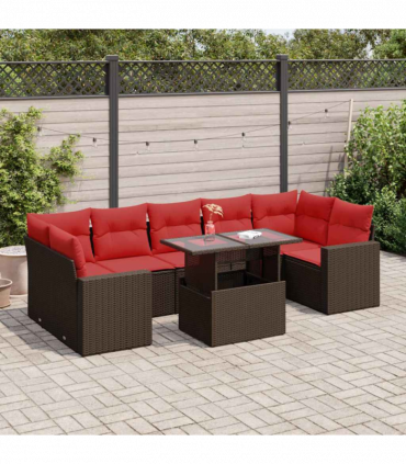 vidaXL 8 Piece Garden Sofa Set with Cushions Brown Poly Rattan Acacia
