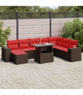 vidaXL 8 Piece Garden Sofa Set with Cushions Brown Poly Rattan Acacia
