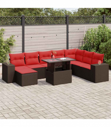 vidaXL 8 Piece Garden Sofa Set with Cushions Brown Poly Rattan Acacia
