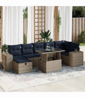 vidaXL 8 Piece Garden Sofa Set with Cushions Brown Poly Rattan Acacia