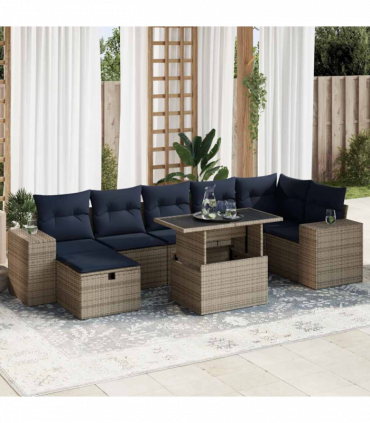 vidaXL 8 Piece Garden Sofa Set with Cushions Brown Poly Rattan Acacia