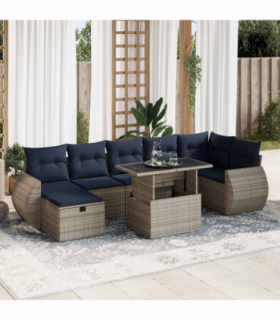 vidaXL 8 Piece Garden Sofa Set with Cushions Brown Poly Rattan Acacia