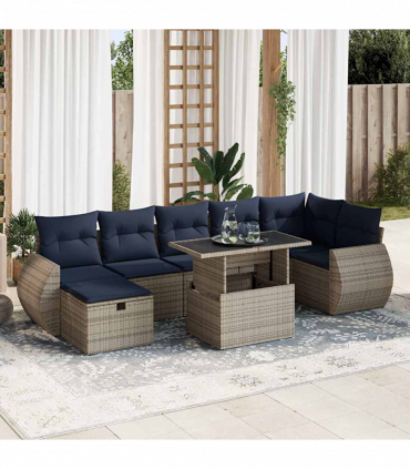 vidaXL 8 Piece Garden Sofa Set with Cushions Brown Poly Rattan Acacia