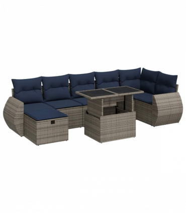 vidaXL 8 Piece Garden Sofa Set with Cushions Brown Poly Rattan Acacia