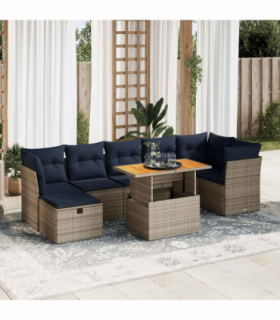 vidaXL 8 Piece Garden Sofa Set with Cushions Brown Poly Rattan Acacia