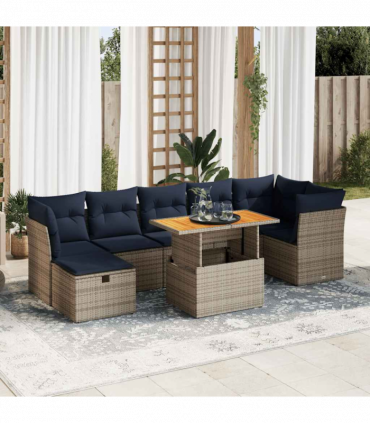 vidaXL 8 Piece Garden Sofa Set with Cushions Brown Poly Rattan Acacia