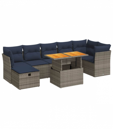 vidaXL 8 Piece Garden Sofa Set with Cushions Brown Poly Rattan Acacia