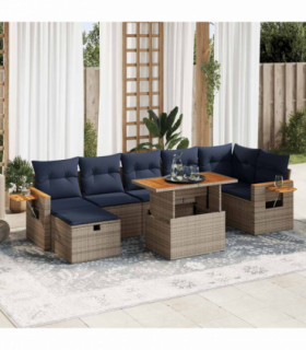 vidaXL 8 Piece Garden Sofa Set with Cushions Brown Poly Rattan Acacia