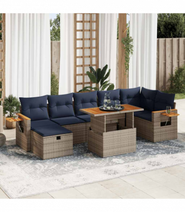 vidaXL 8 Piece Garden Sofa Set with Cushions Brown Poly Rattan Acacia