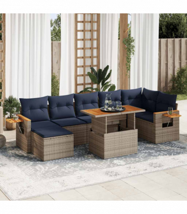 vidaXL 8 Piece Garden Sofa Set with Cushions Brown Poly Rattan Acacia