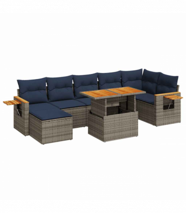 vidaXL 8 Piece Garden Sofa Set with Cushions Brown Poly Rattan Acacia