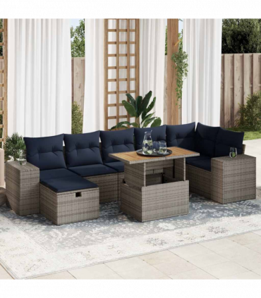 vidaXL 8 Piece Garden Sofa Set with Cushions Brown Poly Rattan Acacia