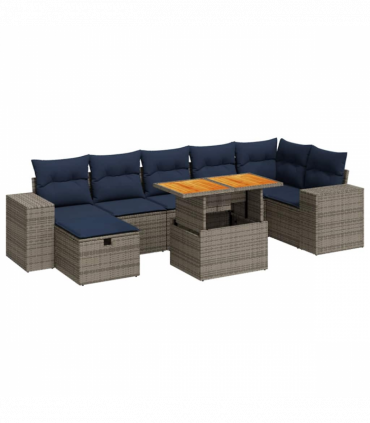 vidaXL 8 Piece Garden Sofa Set with Cushions Brown Poly Rattan Acacia