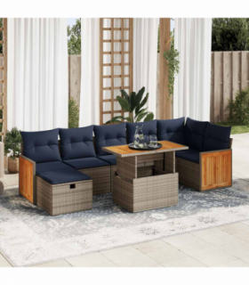 vidaXL 8 Piece Garden Sofa Set with Cushions Brown Poly Rattan Acacia
