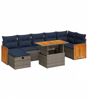 vidaXL 8 Piece Garden Sofa Set with Cushions Brown Poly Rattan Acacia