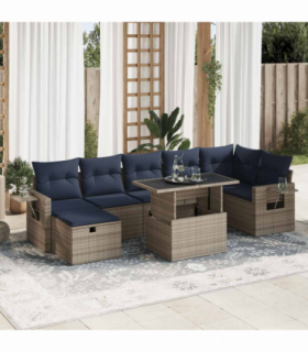 vidaXL 8 Piece Garden Sofa Set with Cushions Brown Poly Rattan Acacia