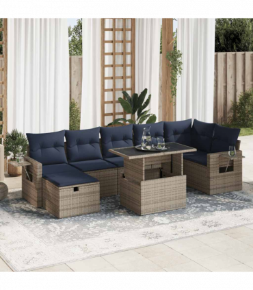 vidaXL 8 Piece Garden Sofa Set with Cushions Brown Poly Rattan Acacia