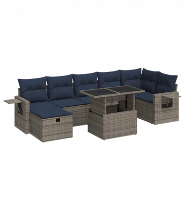vidaXL 8 Piece Garden Sofa Set with Cushions Brown Poly Rattan Acacia