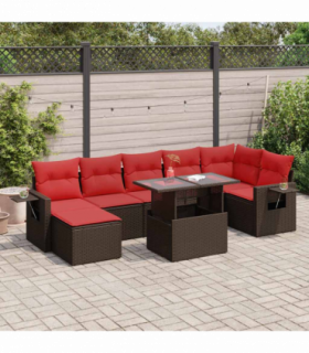 vidaXL 8 Piece Garden Sofa Set with Cushions Brown Poly Rattan Acacia