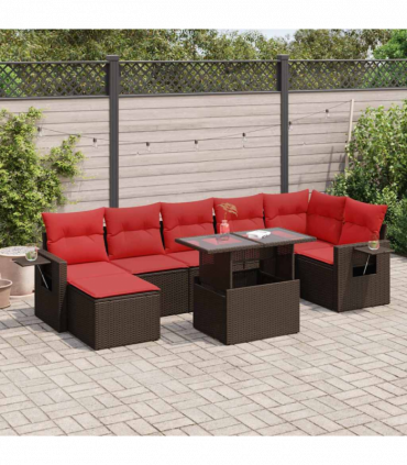 vidaXL 8 Piece Garden Sofa Set with Cushions Brown Poly Rattan Acacia