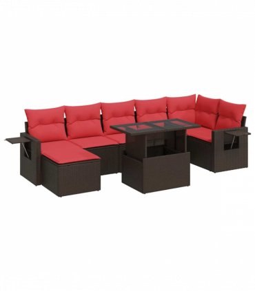 vidaXL 8 Piece Garden Sofa Set with Cushions Brown Poly Rattan Acacia