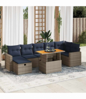 vidaXL 8 Piece Garden Sofa Set with Cushions Brown Poly Rattan Acacia
