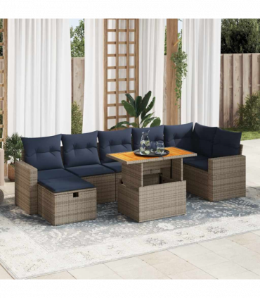 vidaXL 8 Piece Garden Sofa Set with Cushions Brown Poly Rattan Acacia