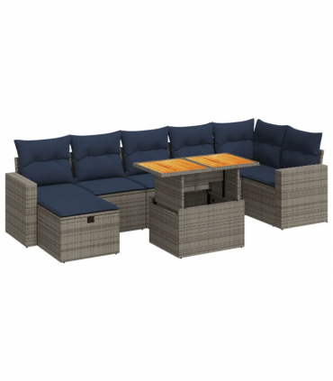 vidaXL 8 Piece Garden Sofa Set with Cushions Brown Poly Rattan Acacia