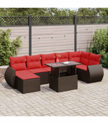 vidaXL 8 Piece Garden Sofa Set with Cushions Brown Poly Rattan Acacia