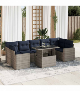 vidaXL 8 Piece Garden Sofa Set with Cushions Grey Poly Rattan Acacia