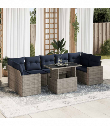 vidaXL 8 Piece Garden Sofa Set with Cushions Grey Poly Rattan Acacia