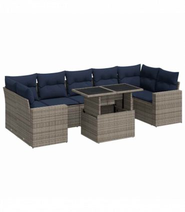 vidaXL 8 Piece Garden Sofa Set with Cushions Grey Poly Rattan Acacia