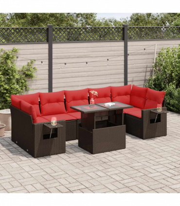 vidaXL 8 Piece Garden Sofa Set with Cushions Grey Poly Rattan Acacia