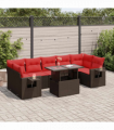vidaXL 8 Piece Garden Sofa Set with Cushions Grey Poly Rattan Acacia