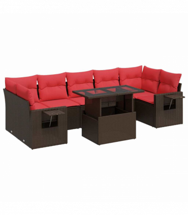 vidaXL 8 Piece Garden Sofa Set with Cushions Grey Poly Rattan Acacia