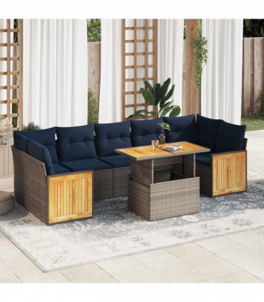 vidaXL 8 Piece Garden Sofa Set with Cushions Grey Poly Rattan Acacia