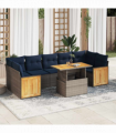 vidaXL 8 Piece Garden Sofa Set with Cushions Grey Poly Rattan Acacia